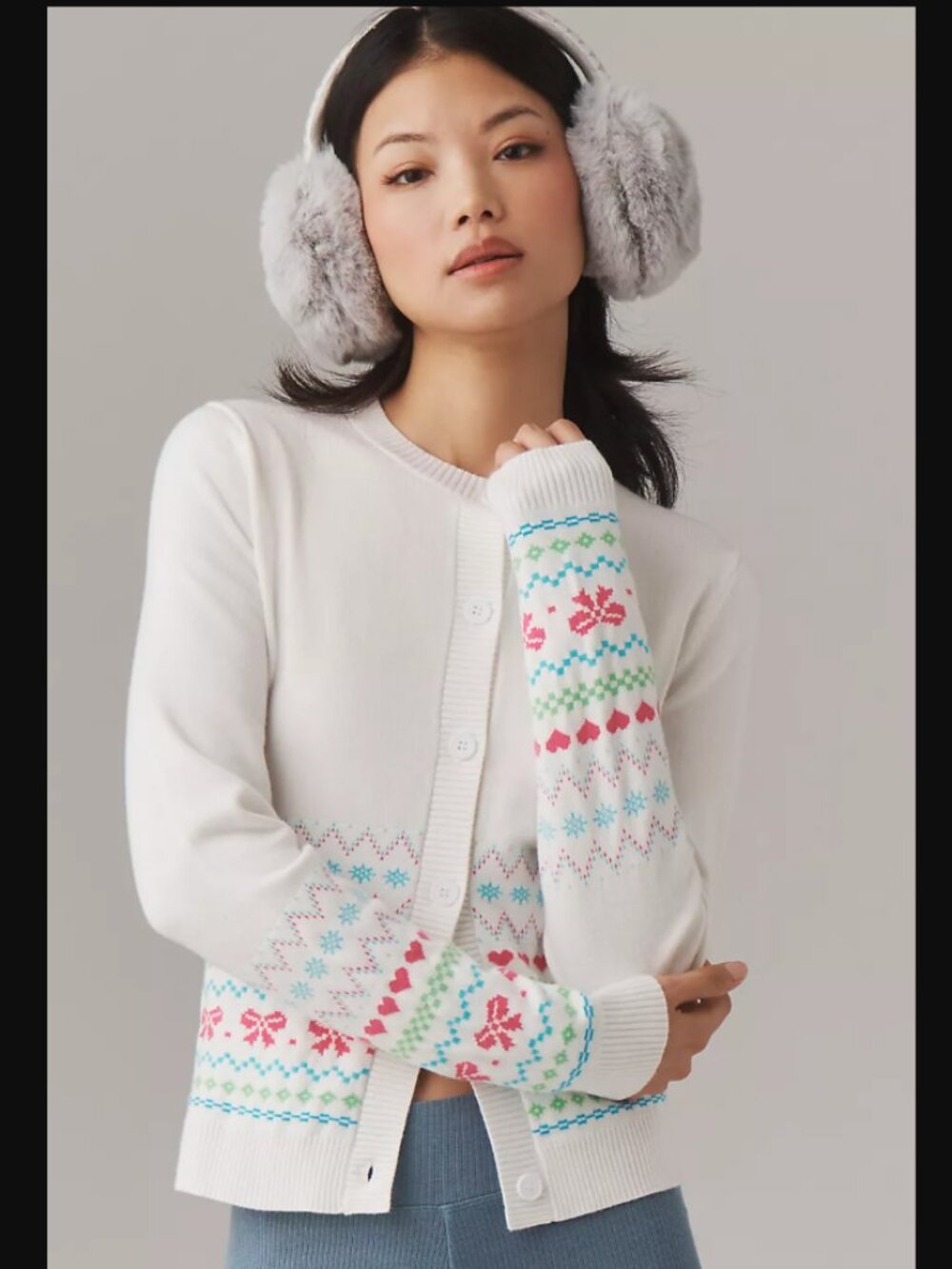 Anthropologie x Beach Riot Fair Isle Cardigan Ally Bow Knit Sweater Large L
